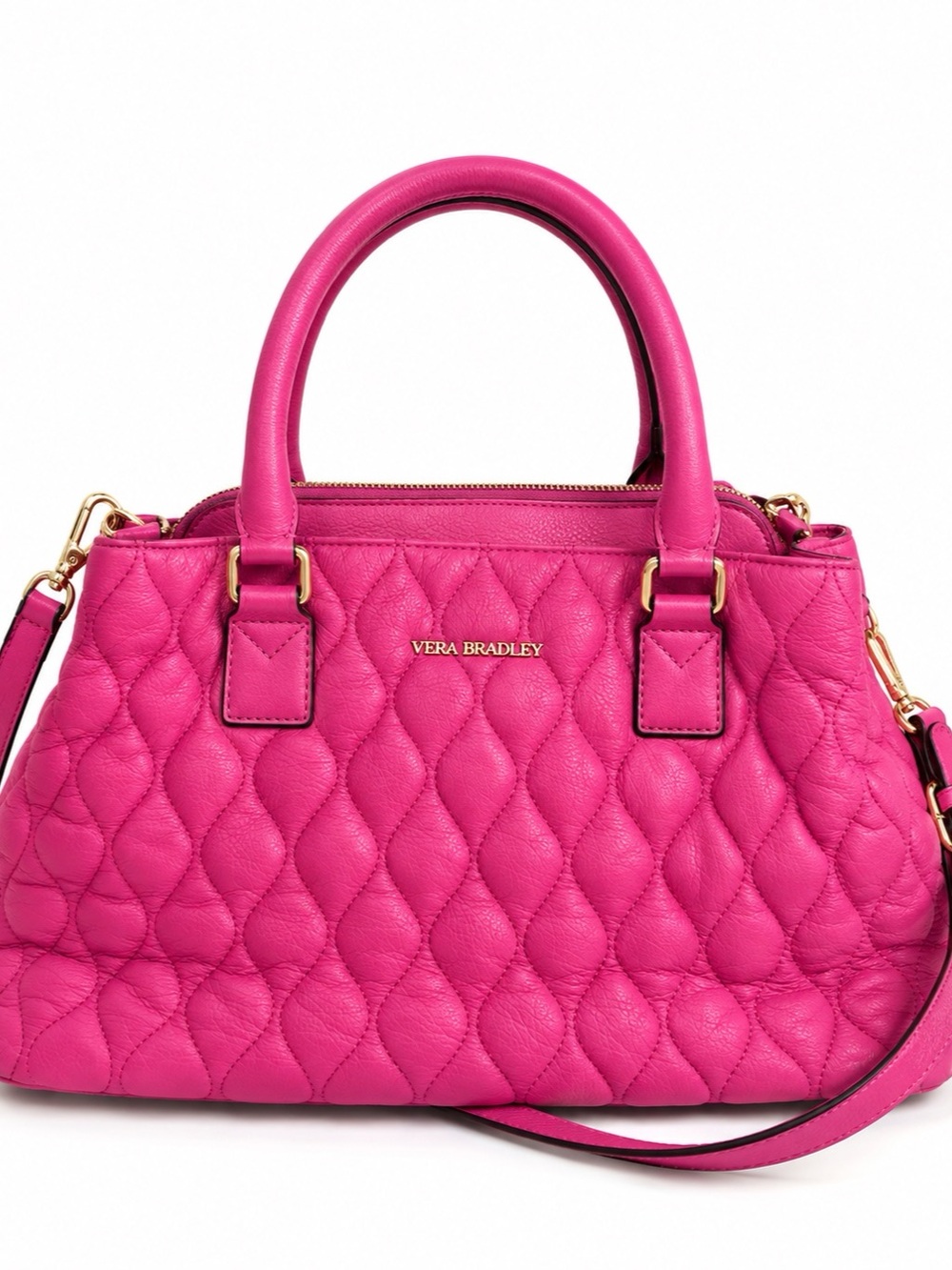 Vera Bradley Emma Fuchsia Pink Quilted Leather Satchel Crossbody Bag
